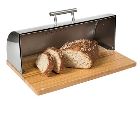 honey-can-do stainless steel bread box|Stainless Steel Bread Box with Bamboo Cutting Board .